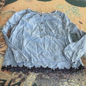 Scotch and Soda R’ Belle chambray shirt Blue Button-Up Top star scalloped sz 6